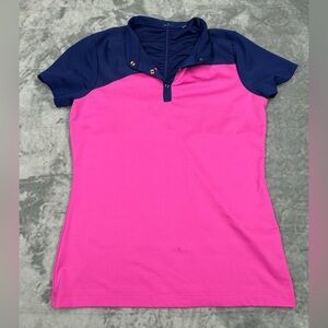 Women's Short Sleeve Polo Shirt - Pink and Navy